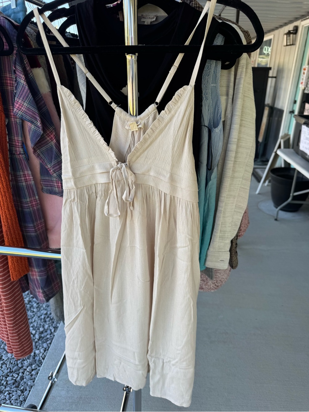 Hem & Thread Cream Tie-Front Mini Dress